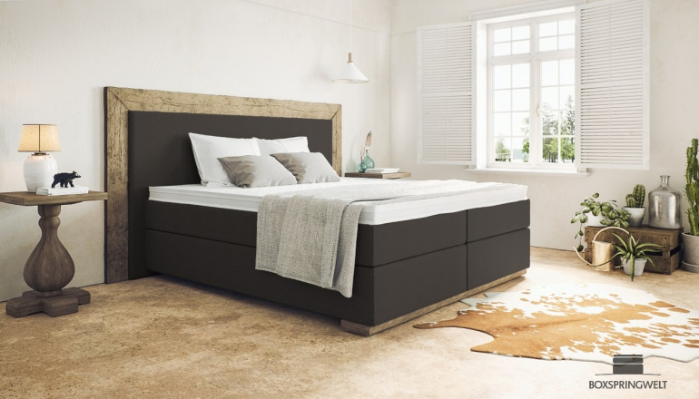 Boxspringbett Diego 200 x 200 cm in Leder Espresso