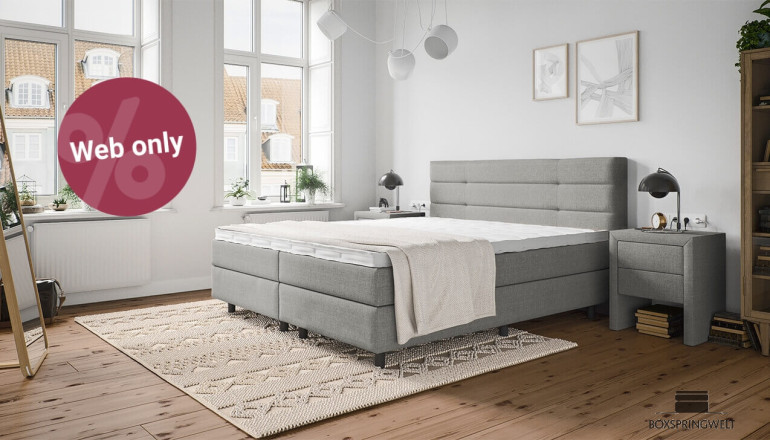 Boxspringbett Charly 180 x 200 in Grau; Kopfteil bündig