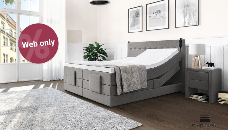 Boxspringbett Judy 160x200 in Grau; Kopfteil bündig