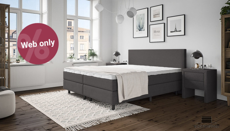 Boxspringbett Ted 180 x 200 in Anthrazit; Kopfteil bündig