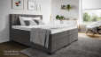 Boxspringbett Paul 180 x 200 cm mit Kopfteil Moritz ohne Seitenabstand. Eckige Füße in Schwarz