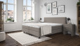 Boxspringbett Ted 180 x 200 in Hellgrau; Kopfteil mit Seitenüberstand