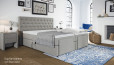 Boxspringbett Phillip 200 x 200 cm mit Kopfteil Helene mit Seitenabstand. 